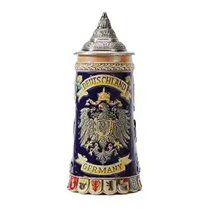 Haucoze Bierkrug mit Deckel aus Keramik 0,6 Liter Steinkrug