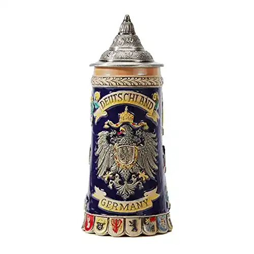 Haucoze Bierkrug mit Deckel aus Keramik 0,6 Liter Steinkrug