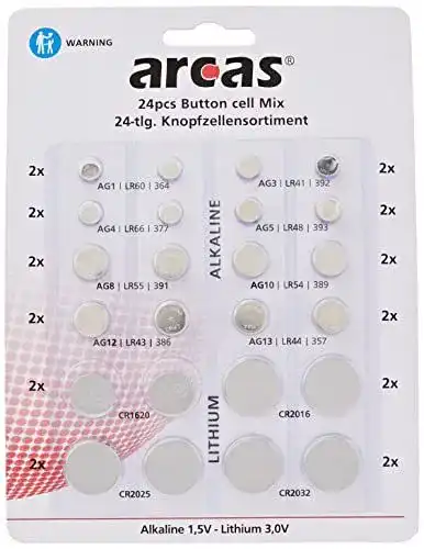 Knopfzellen Sortiment Arcas 12752400 Alkaline und Lithium