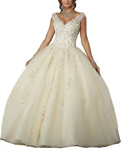 Brautkleid Carnivalprom Damen mit V-Ausschnitt für Quinceanera