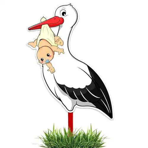 Holzstorch Glücksgut Klapperstorch Baby Gelb 88 cm als Geburtsgeschenk