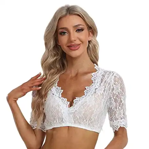 Dirndlbluse Jecarden Damen Spitze Trachten Kurzarm für Oktoberfest
