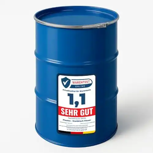 Metallfass Plasteo maier 213 Liter blaues Deckelfass aus Stahl