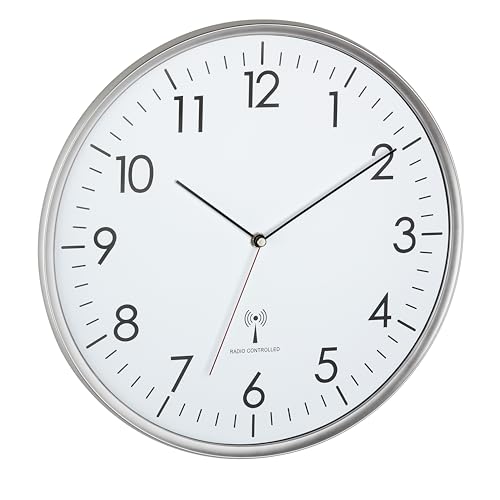 Funk-Wanduhr lautlos TFA Dostmann – Analoge Uhr in Weiß und Silber