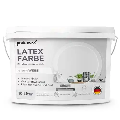 Latexfarbe Preismaxx Mattlatex Wandfarbe in Weiß, matt, 10 Liter