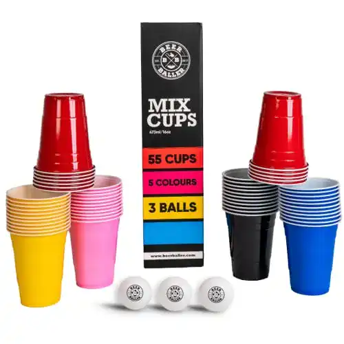 Bierpong Becher Set mit 5 Farben und 3 Bällen für Partys