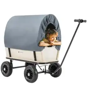 Bollerwagen aus Holz mit Dach und 180 kg Traglast