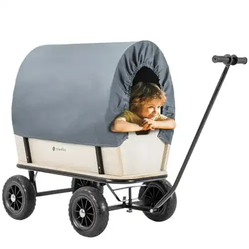 Bollerwagen aus Holz mit Dach und 180 kg Traglast