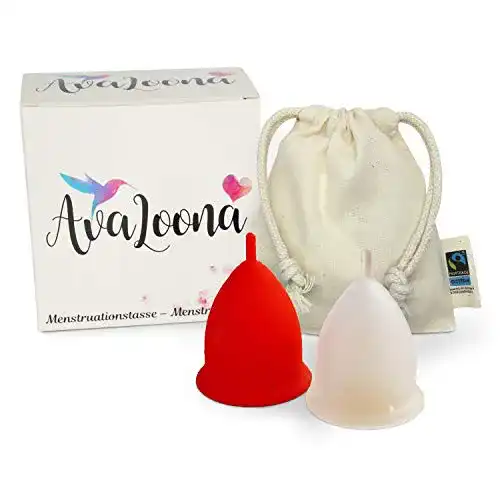 Menstruationstasse Avaloona Set aus Deutschland mit Bio Baumwollsäckchen