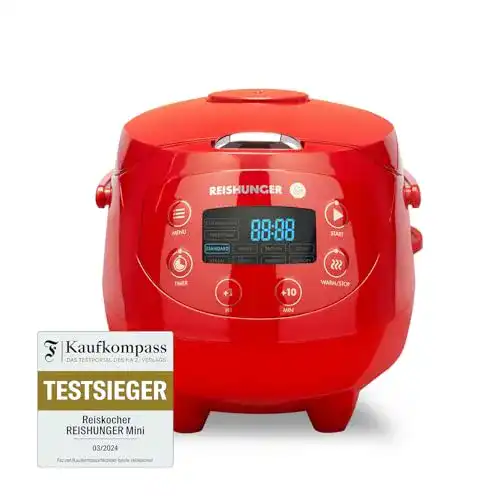 Digitaler Reiskocher Reishunger in Rot für 0,6 L und bis zu 3 Personen