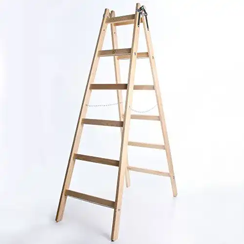 Haushaltsleiter mit 6 Stufen aus Holz – Klappleiter 2×6 Stufen