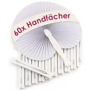 Fächer für Hochzeiten 60 Stück aus Papier weiß mit Griff