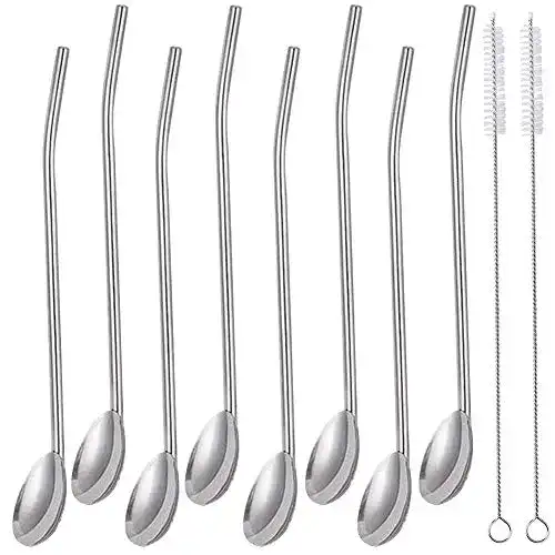 Edelstahl-Strohhalm Set mit Löffel und Reinigungsbürsten, 10-teilig