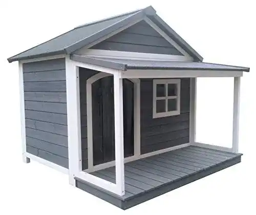 Hundehütte XXL aus Massivholz – Wetterfeste Hundehütte mit Vordach