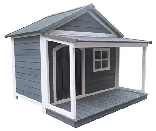 Hundehütte XXL aus Massivholz – Wetterfeste Hundehütte mit Vordach
