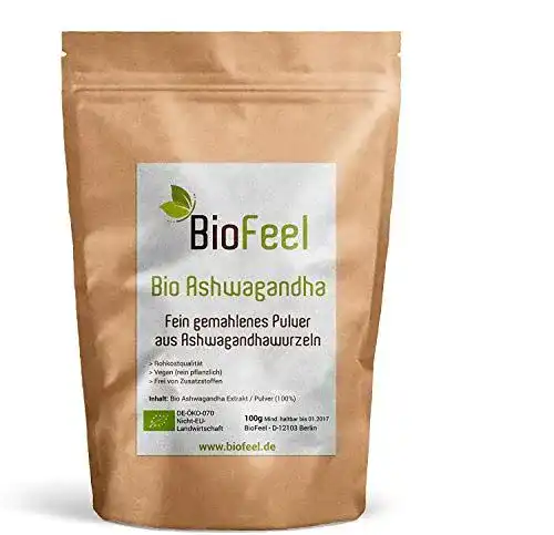 Ashwagandha Pulver von BioFeel, Bio Qualität, 100g