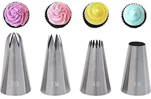 Spritztülle Kuou Edelstahl Tüllen Set, 4 Stück für professionelle Dekoration