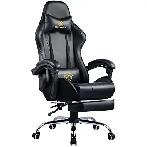 Gaming-Stuhl von Luckracer mit Massagefunktion und Fußstütze