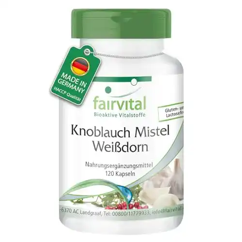 Knoblauch-Mistel-Weißdorn-Kapseln von Fairvital mit hochdosierten Inhaltsstoffen