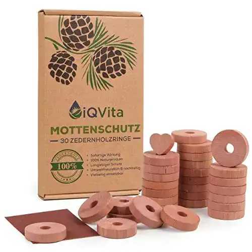 Mottenschutz iQVita Zedernholz Ringe – 30 Stück für effektive Mottenabwehr