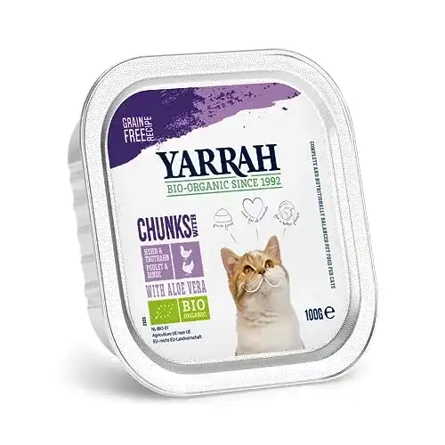 Bio Katzenfutter Yarrah Bröckchen Huhn und Truthahn 100g