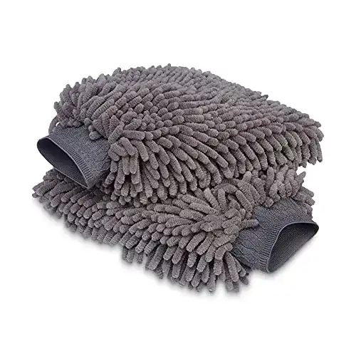 Waschhandschuh aus Mikrofaser von Amazon Basics, 2 Stück, Dunkelgrau, 30 x 20 cm