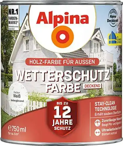 Wetterschutzfarbe Weiß von Alpina für Holz im Außenbereich