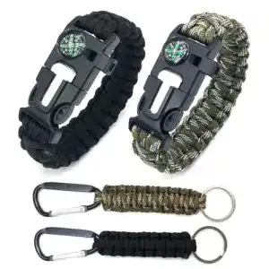 Survival-Armband Fimwolz 2 Stück mit Pfeife und Feuerstein