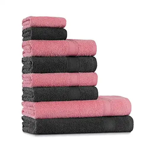 Handtuchset Tuiste in Grau und Rosa aus 100% Baumwolle