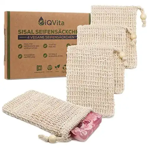 Sisal Seifensäckchen 4er Set von iQVita, 100% vegan und nachhaltig