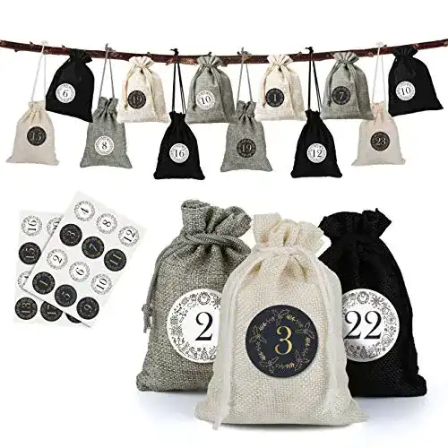 Adventskalender Säckchen Naler 24 Jutesäckchen mit Zahlenaufkleber