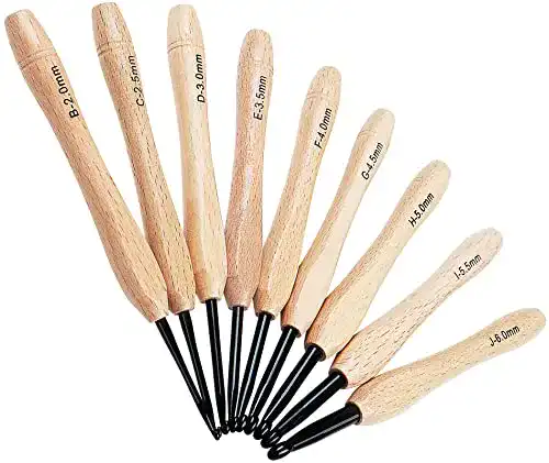Häkelnadeln Coopay Holzgriff Set mit 9 ergonomischen Nadeln