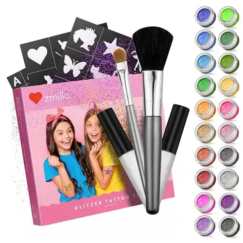 Glitzertattoos Zmilla Bio Glitzer Tattoo Set für Kinder mit 20 Farben