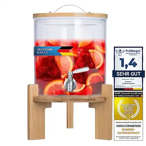 Wasserspender Dimono mit tropfsicherem Zapfhahn aus Edelstahl und Glas