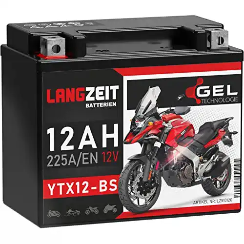 Motorradbatterie LANGZEIT YTX12-BS 12V 12AH mit Gel-Technologie