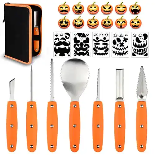 Kürbis Schnitzset Hoshin für Halloween 7-teiliges Werkzeugset mit Schablonen