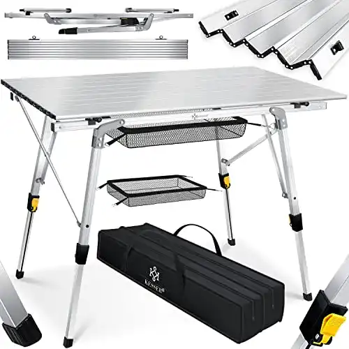 Faltbarer Campingtisch Kesser mit Aluminiumrahmen und praktischer Netztasche