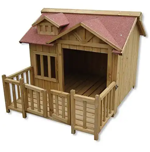 Hundehütte Wiltec Luxus XL aus Holz mit Balkon für Garten und Terrasse