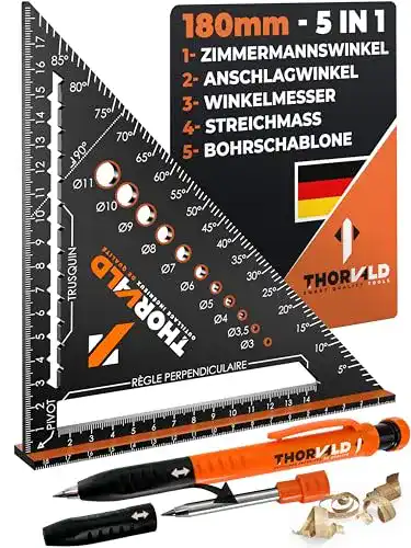 Zimmermannswinkel Thorvald 5-in-1 – Winkelmesser und Anschlagwinkel