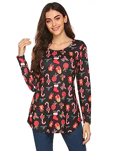 Weihnachtspullover für Damen mit Rentiermotiv und Langarmshirt