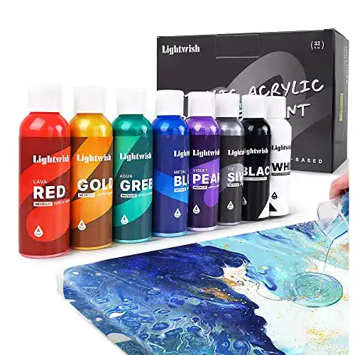 LIGHTWISH Metallic Pouring Acrylfarben Set mit 8 Farben, 118 ml