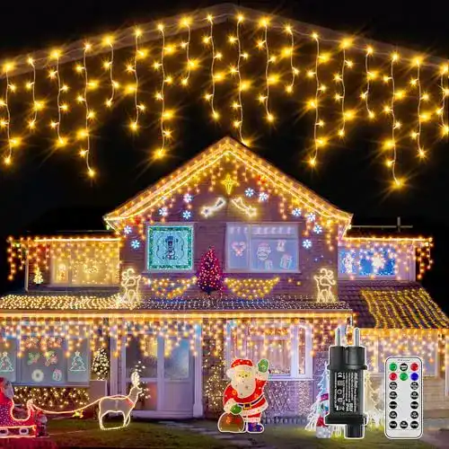 Ollny Lichterkette Eisregen 15m für den Außenbereich mit 600 LEDs