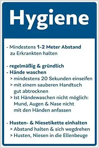 Hygieneregeln Schild 300×200 mm für COVID-19 Hinweise
