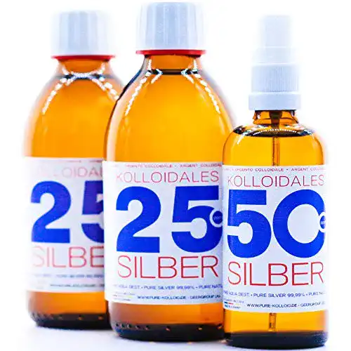 Kolloidales Silber PureSilverH2O 600 ml 25 ppm 2 x 250 ml und Spray 50 ppm