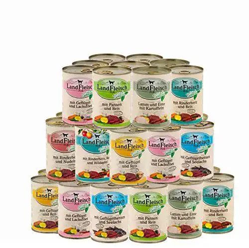 Landfleisch Hundefutter 20 x 400 g Pur Dosen im Vorrat