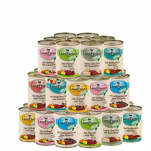 Landfleisch Hundefutter 20 x 400 g Pur Dosen im Vorrat
