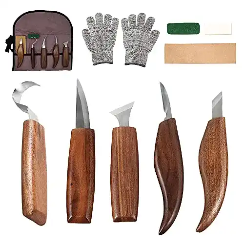 Schnitzwerkzeug Set aus Holz mit 10 Teilen und Schleifsteinen