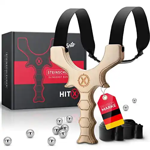 Steinschleuder HITX Zwille Set mit Holzgriff und Zubehör