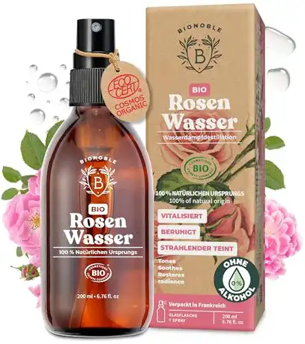 Bionoble Rosenwasser Bio 200ml – 100% reines Hydrolat aus Damaszener-Rosen