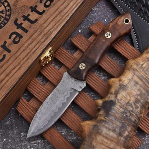 Damast-Jagdmesser Crafttal aus 150 Lagen Damaststahl mit Walnussholzgriff